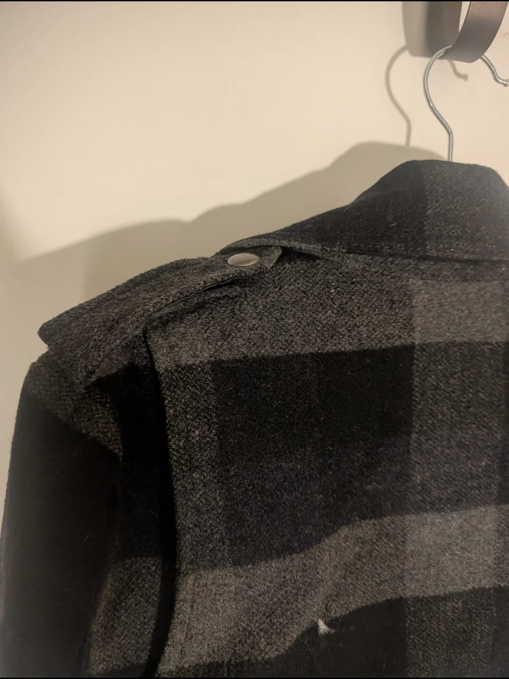 American Eagle Outfitters Black & Gray Plaid Moto Jacket